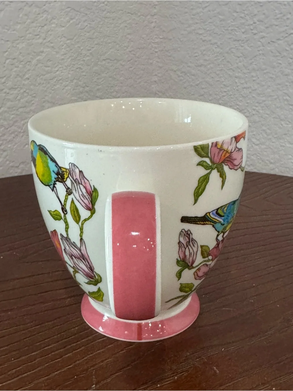 The English Mug Company Floral Bird Coffee & Tea Cup in White with Pink